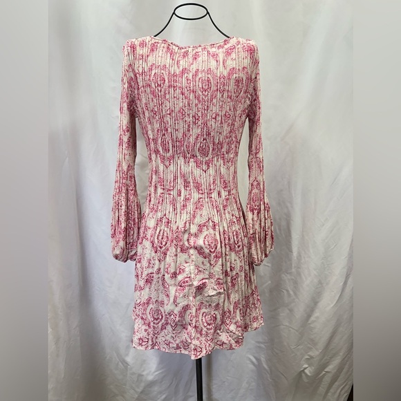 Maje pink printed pleated mini dress with long sleeves size 3 / XL - Picture 7 of 11